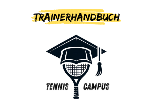 Logo für das Trainerhandbuch des Tennis Campus mit einem Tennisschläger und einem Doktorhut.